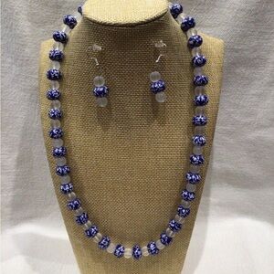 Asian inspired Chic Blue and White Beaded Necklace and Earring Set